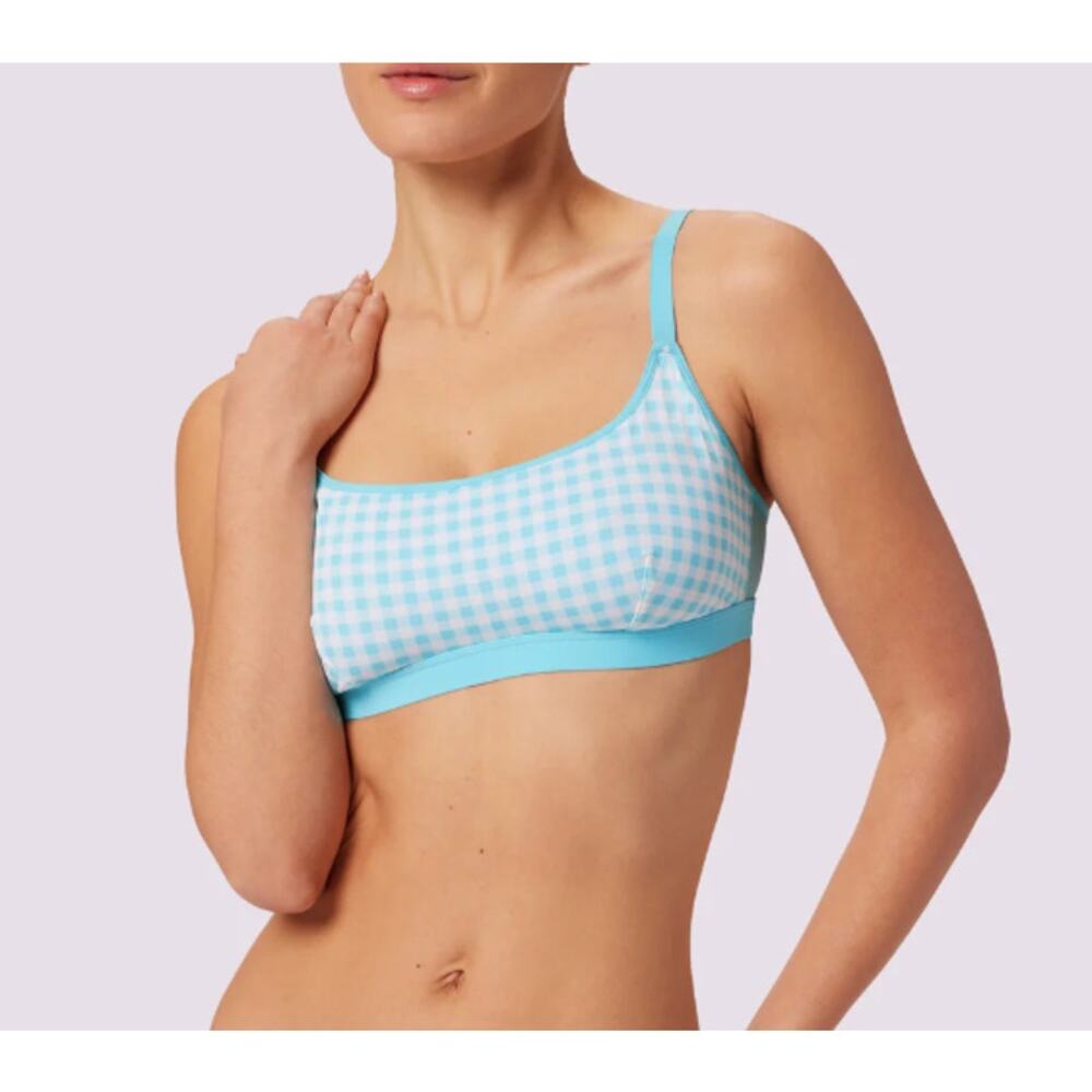 NWT Sz XS Parade Re:Play Scoop Bralette Blue Gingham Stretch Comfort Bra Soft